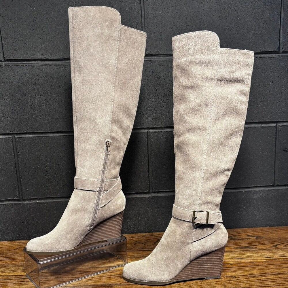 Sole Society Paloma Women’s 9.5 Gray Suede Leather Knee High Wedge Boots